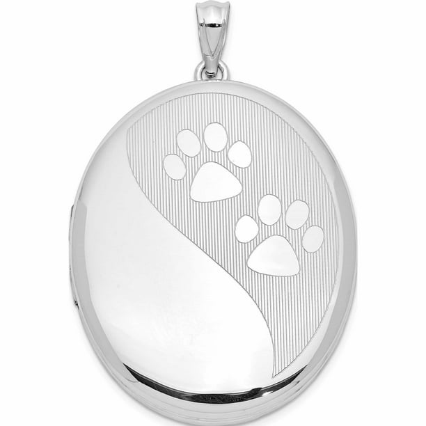 Sterling Silver Rhodium-plated Polished Paw Prints Oval Open Locket Pendant Sterling Silver Rhodium-plated Polished Paw Prints Oval Open Locket Pendant